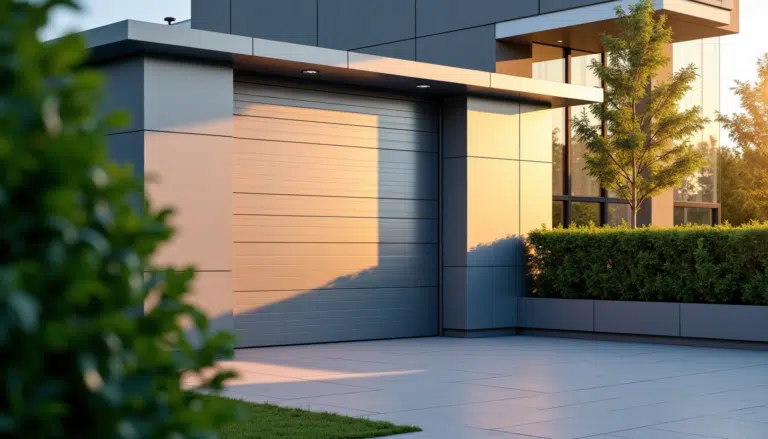 Porte de garage sectionnelle d'un fabricant français sur une maison contemporaine